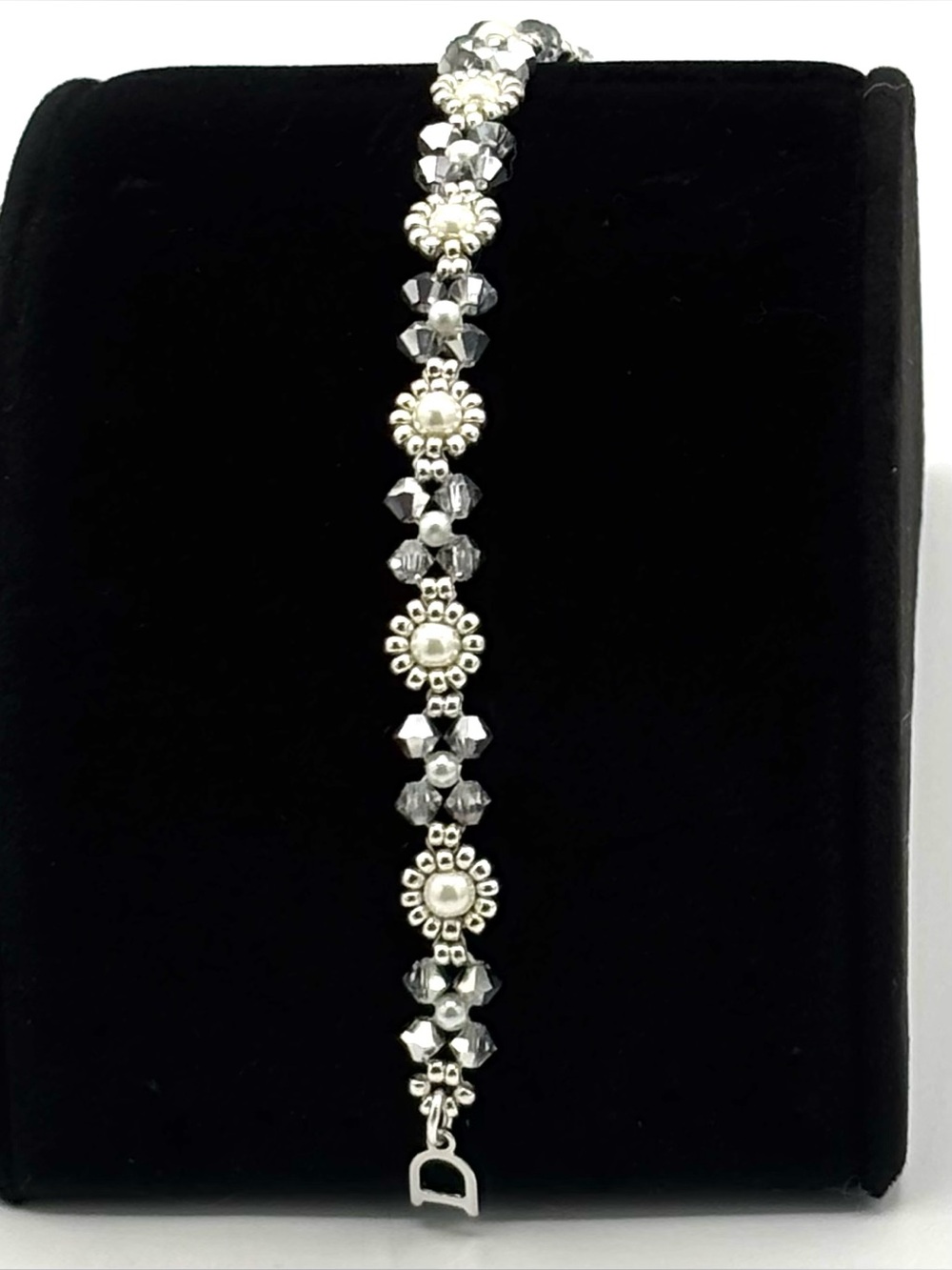 Hand Crafted Dainty Silver Crystal and Pearl Bracelet - Women Jewelry